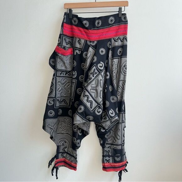 Harem pants Palazzo Black Multicolor Joggers Cotton Printed Oversized One size - Picture 7 of 7